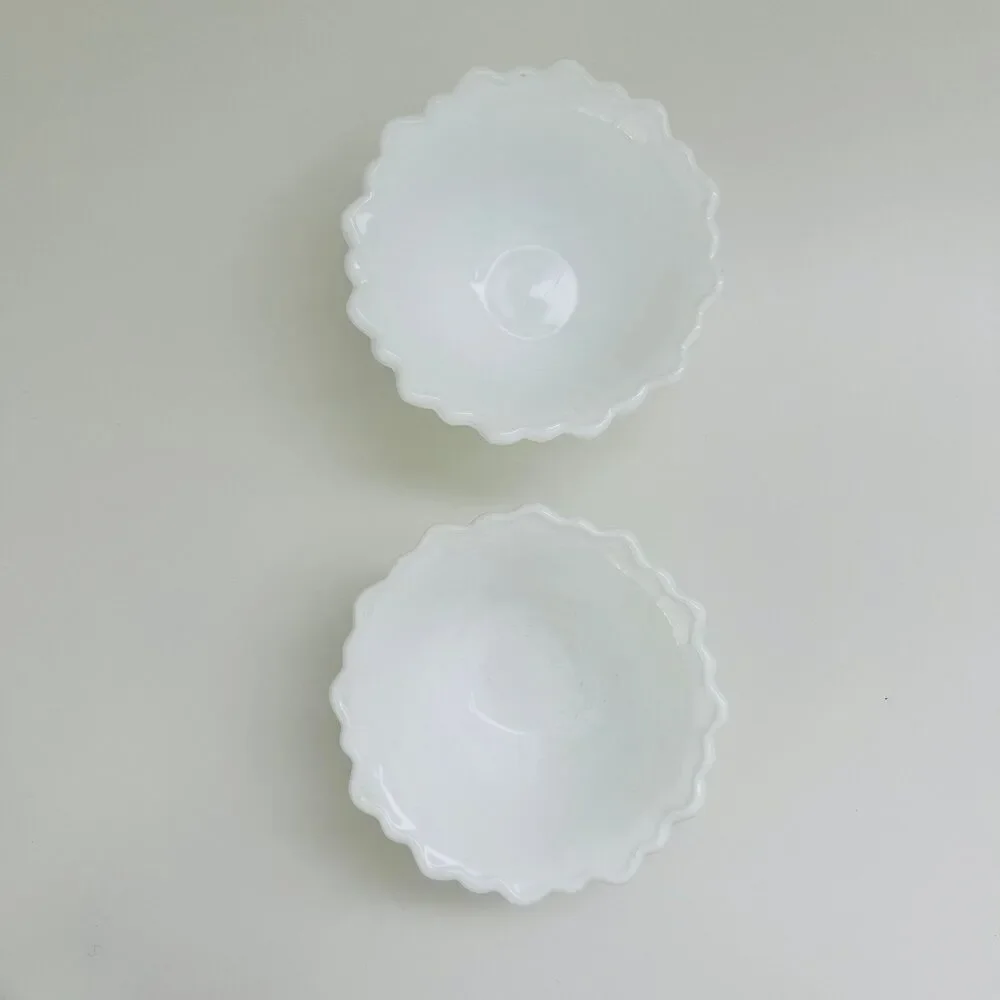 INDIANA GLASS CO. Milk Glass Wild Rose Footed Dessert Custard Bowls, Set of 2
